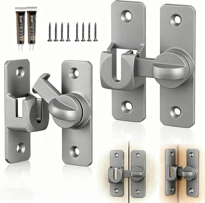 Veilige schuifdeurslot set van 2, 90/180 graden, aluminiumlegering, inclusief schroeven en lijm voor slaapkamer en badkamer