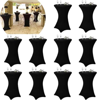 Statafelhoezen Set - Bistro Tafelkleden - Feestelijke Decoratie - Verstevigd Voetgedeelte - Ø 70-75 cm - Zwart