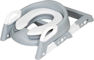 YUGN WC Verkleiner met Trapje - Opvouwbaar - Antislip - Zacht Zitkussen - Voor Standaard Toiletten - Grijs - Wit