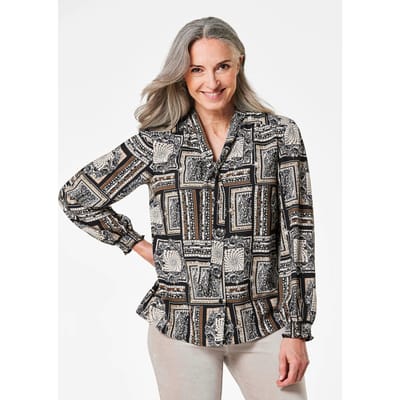 Gedessineerde blouse met tuniekhals - zwart / gedess. - Gr. 38 van Goldner Fashion