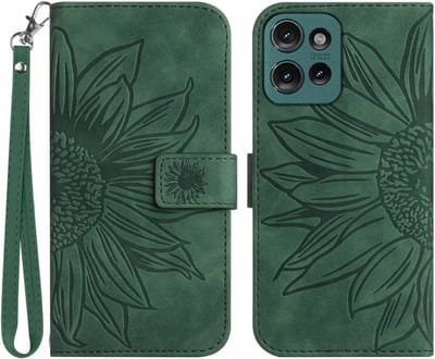 Coverup Hoesje - Geschikt voor Motorola Moto G75 Hoesje - Coverup Zonnebloem Book Case met Koord - Groen