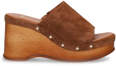 Manfield - Dames - Bruine suède sleehakken - Maat 37