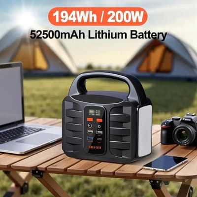 Powerstation - Generator - Draagbare Powerstation - Solar Generator - Solar Lithium Batterij - 194wh 200W 42000Mah - Zwart/Oranje