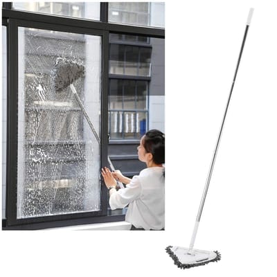 Dailygoods- Wandmop 360 Graden Draaibaar - Verstelbare Driehoek - Glazenwasser - Afneembare Stang - Roestvrij Stalen Buizen - 135 cm Lengte - Raamreiniger