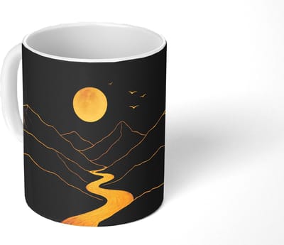 Mok - Koffiemok - Rivier - Goud - Maan - Vogels - Mokken - 350 ML - Beker - Koffiemokken - Theemok