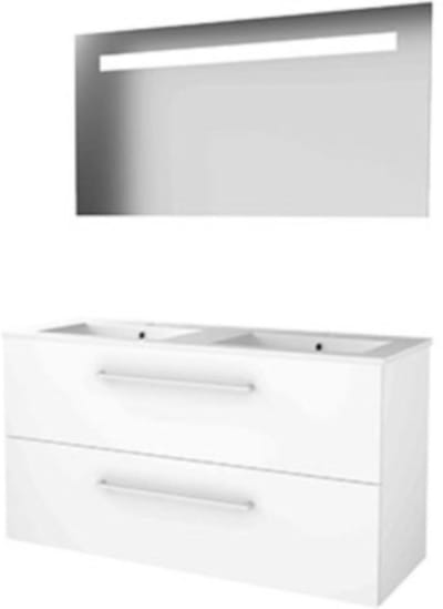 Basic-Line Economic 46 Badkamermeubelset - 120 x 46 cm - Met Grepen - 2 Lades - Keramische Wastafel - 2 Kraangaten - Spiegel met LED Verlichting - Ice White