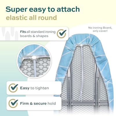 Turbo strijkplankovertrek 110x30 – Warmtereflecterend voor efficiënter strijken – Eenvoudige montage met elastiek – Comfortvulling & OEKOTEX100 | Gemaakt in EUROPA | Maat S