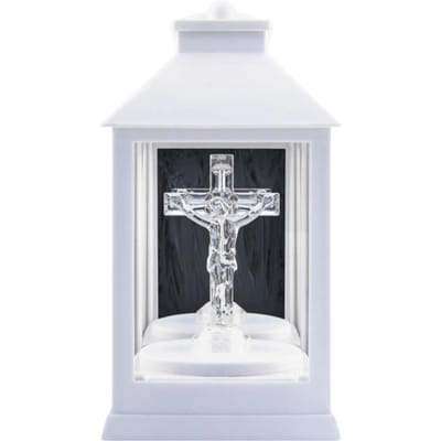 Cérémonie Lanterne Bougie Électrique LED Blanche Croix Blanche 20cm 1 Pièce