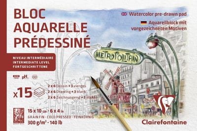 Aquarelpapier - Voorgedrukt - Parijs - A6 - 250 grams - ClaireFontaine - 15 vellen