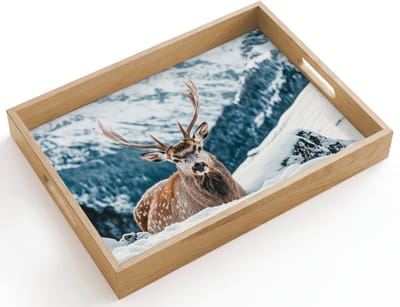 Dienblad hout 40x30 cm - Schootdienblad - Hert - Landschap - Winter - Natuur - Dieren - Bergen - Borrelplank rechthoek - Plateau dienbladen