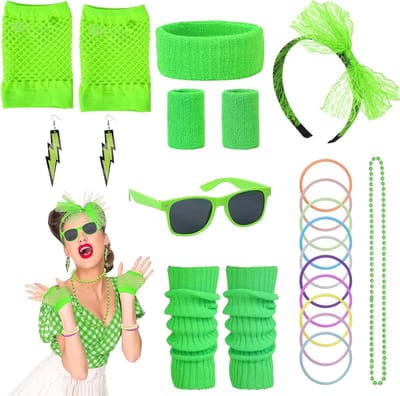 Vintage 1980s Dames Outfit Set met Oorbellen, Armband, Sjaal en Accessoires voor Halloween, Cosplay en Carnaval