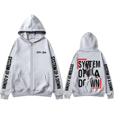 System of A Down Rits Hoodie Mannen Vrouwen Rock Vintage Fleece Rits Jas Mannen 90s Alternatieve Metal Merchandise Rits Sweatshirt 3XL white