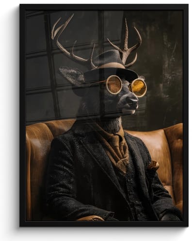 Poster in lijst - Fotolijst 50x70 cm - Posters - Hert - Zonnebril - Zwart - Pak - Posterlijst zwart - Decoratie - Wanddecoratie woonkamer - Muurdecoratie slaapkamer