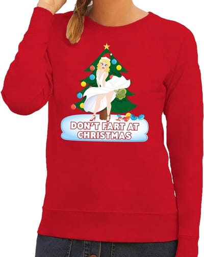 Foute kersttrui / sweater rood - Marilyn Monroe - Dont Fart at Christmas XS