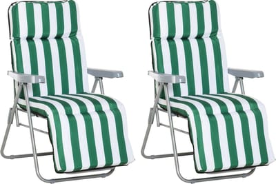 Killogood Tuinligstoelen 2-delige set opvouwbaar met kussens 60 x 75 x 102 cm staal groen+wit