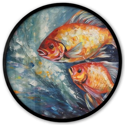Poster in lijst Rond - Fotolijst 40x40 cm - Posters - Vissen - Water - Dieren - Kunst - Olieverf - Ronde posterlijst zwart - Decoratie - Wanddecoratie woonkamer - Muurdecoratie slaapkamer