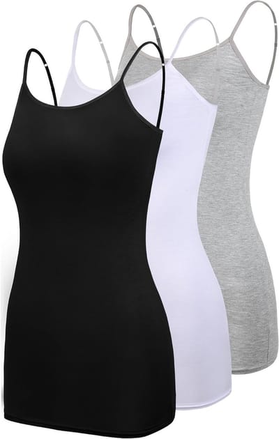 Dames Long Tank Tops 3-Pack met Verstelbare Spaghetti Bandjes - Comfortabele Camisoles voor Elke Gelegenheid