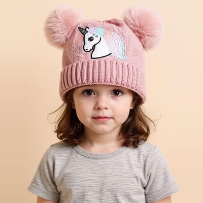 Chapeau Tricoté Cheval de dessin animé pour Bébé Filles Garçons Hiver Chapeau à Pompon pour Enfants Chapeaux d'Hiver Chauds pour Enfants Bonnet pour Nouveau-né Casquette 52-54cm(3-8years) rose