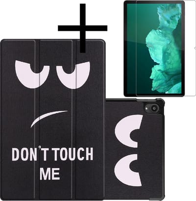 Hoes - Geschikt voor Lenovo Tab P11 Plus - Met Screenprotector - Trifold Bookcase - Hard Cover - Hardcover Book Case - Tablet Hoesje - Don't Touch Me