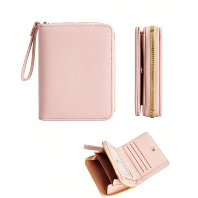 Portefeuille pour femmes grande capacité Porte-monnaie zippé pour femmes Portefeuille minimaliste pour femmes Mini porte-monnaie Cuir rose layette