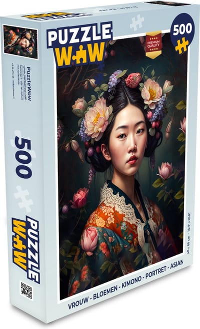 Puzzel Vrouw - Bloemen - Kimono - Portret - Asian - Legpuzzel - Puzzel 500 stukjes