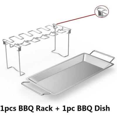 Kippenvleugel en -poot Rek met Lekbak Roestvrij Staal Barbecue Beugel BBQ Schalen voor Grill Smoker Picknick Houder Kookgerei