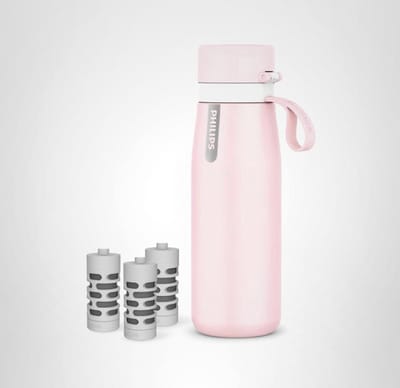 PHILIPS Waterfles met Filter - RVS - GoZero Everyday BPA-vrije Drinkfles - Houdt Water 24 uur Koud - Inclusief 3 Filters tot 6 Maanden - Roze