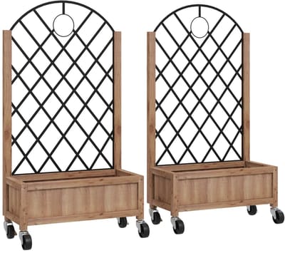 Plantenbak met klimrek - Bloembak - Weerbestendig - Met trellis - Buiten - Hout - Plantenrek - Verkoold