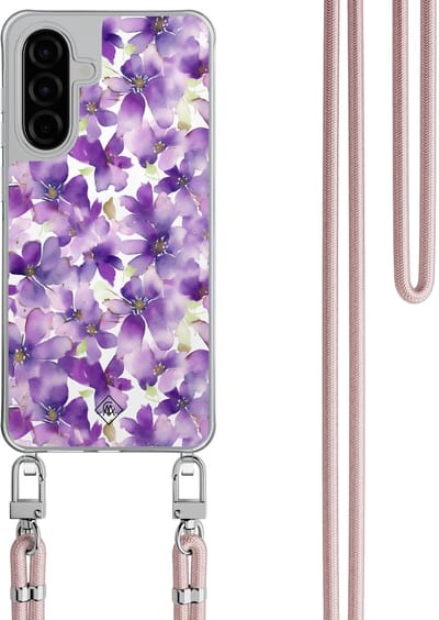 Casimoda® hoesje met rosegoud koord - Geschikt voor Samsung A56 - Floral Violet - Afneembaar koord - TPU/polycarbonaat - Paars
