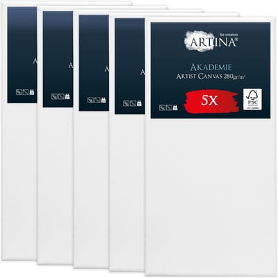 Artina Akademie – Set van 5 Schilderdoeken Canvas 60x120 cm – Spieraam van FSC® Hout – Wit Canvas 100% Katoen – 280 g/m152