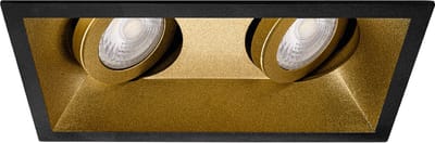 Spot Armatuur GU10 - Pragmi Zano Pro - GU10 Inbouwspot - Rechthoek Dubbel - Zwart/Goud - Aluminium - Kantelbaar - 185x93mm