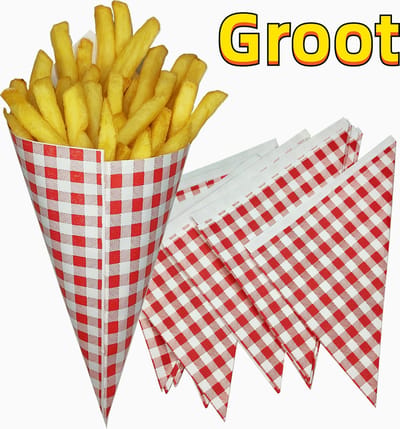 Rainbecom - 100 stuks - 21 x 21 x 30 cm - Frietszak - Patatzak - Puntzakken - Frietszakjes - Papieren Frietzak - Groot
