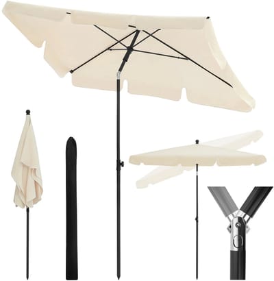 Mosh Stories Rechthoekige Parasol – Verstelbare Strand- en Tuinparasol met Kantelfunctie en UV-bescherming - Waterdicht - Beige