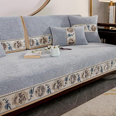 Chinese Stijl Chenille Sofa Kussen Luxe Wolken Jacquard Antislip Sectionele Zachte Sofa Hoezen voor Woonkamer Fauteuil Hoes 30x50cm pillowcase lichtgrijze kleur