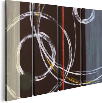 Artaza Canvas Schilderij Vierluik Abstracte Cirkels met een Rode Lijn - 160x120 - Groot - Foto Op Canvas - Canvas Print