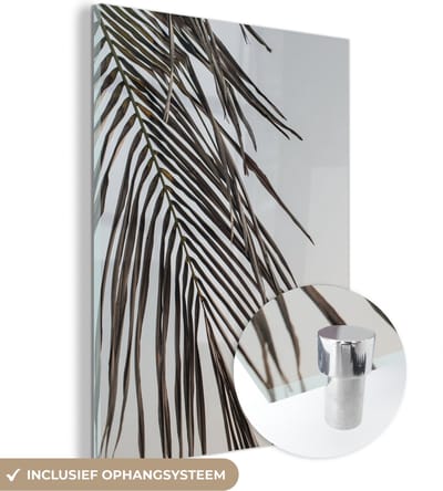 MuchoWow® Glasschilderij 120x160 cm - Schilderij acrylglas - Bladeren - Zomer - Palmblad - Tropisch - Foto op glas - Schilderijen