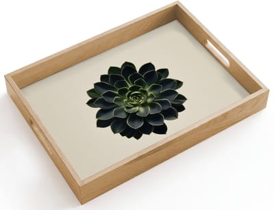 Dienblad hout 40x30 cm - Schootdienblad - Rozet - Cirkelvormig - Donkergroen - Borrelplank rechthoek - Plateau dienbladen