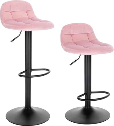 Barkrukken - Roze - Velvet - Ergonomisch - Verstelbaar - Zithoogte 62-83cm - Set van 2