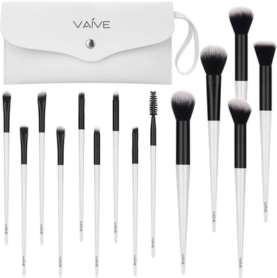 Vaive Make Up Borstels Set 15-Delig - Vegan Kwasten - Foundation, Oogschaduw, Blush, Kabuki & Bronzer Kwast - met Etui - Wit