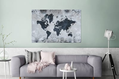 Aluminium schilderij 180x120 cm - Wanddecoratie metaal - Wereldkaart - Bloemen - Vintage - Metalen muurdecoratie woonkamer - Decoratie industrieel - Foto op dibond - Industriële accessoires slaapkamer