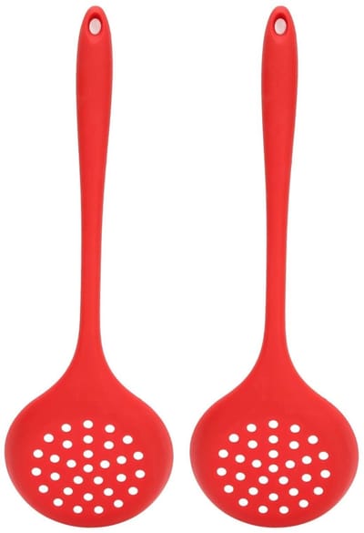 Dailygoods- Siliconen Lepel Met Sleuven - 2 Stuks - Keuken Lepels - Ergonomisch Handvat - Hangend Gat - Voedingskwaliteit Materiaal - Keukenlepel