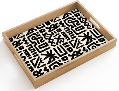 Dienblad hout 40x30 cm - Schootdienblad - Geometrisch - Figuren - Zwart - Borrelplank rechthoek - Plateau dienbladen