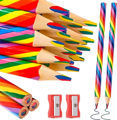 Ynkkvre - 20 stuks regenboog potloden - 4 in 1 kleurpotloden - Houten regenboog potloden - veelkleurige potloden -voor kinderen, studenten, tekenen, schrijven, schetsen, kleuren