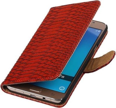 Rood Slang booktype cover hoesje voor Samsung Galaxy J7 2016