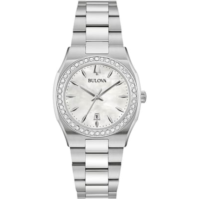 Montre Femme Bulova Surveyor Diamant Acier Inoxydable Nacre Quartz 96R245 mère de perle