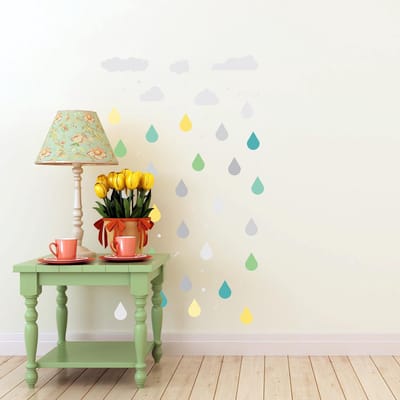 Walplus - Muursticker - Wolken & Regendruppels - Multicolor