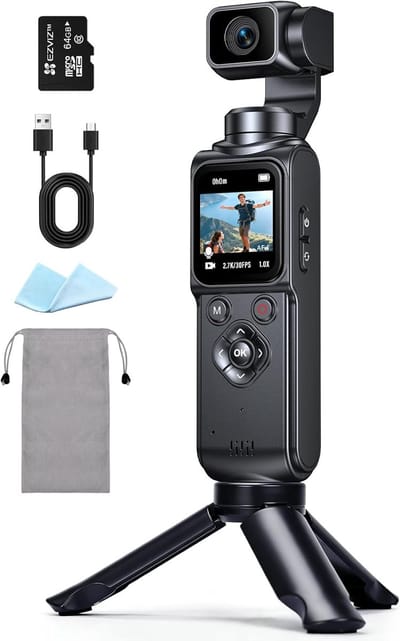 Thijox - 4K Actioncamera Vlogcamera met 1,72-inch Sensor, 2-assige Stabilisatie, Touchscreen, 64GB Kaart, AI-tracking & App-connectiviteit voor Reizen