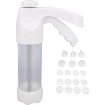 Koekjespers Decoratieset voor Bakken ABS Koekjesmaker met 12 Schijven en 6 Taartdecoratie Spuitmondjes L(for 6.5-9kg) white