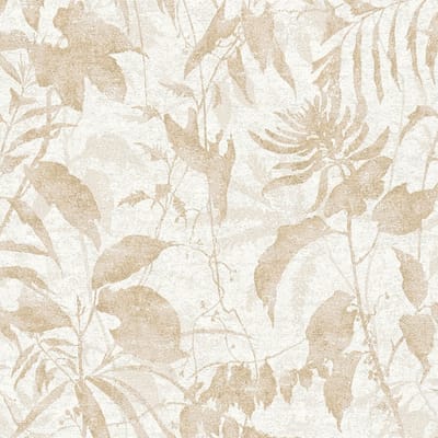 Natuur behang Profhome 782032-GU vliesbehang hardvinyl warmdruk in reliëf gestructureerd met bloemmotief glinsterend crème beige crèmewit zijdegrijs 5,33 m2