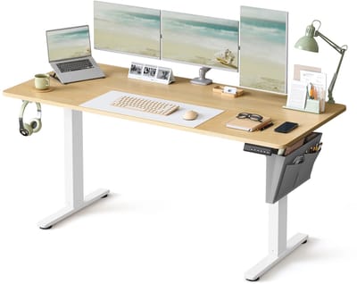 Stervia Elektrisch Bureau - In Hoogte Verstelbaar Bureau Tussen 72 en 120 cm - Inclusief Bureauorganizer - USB A Poorten - Wit - 160 x70 cm